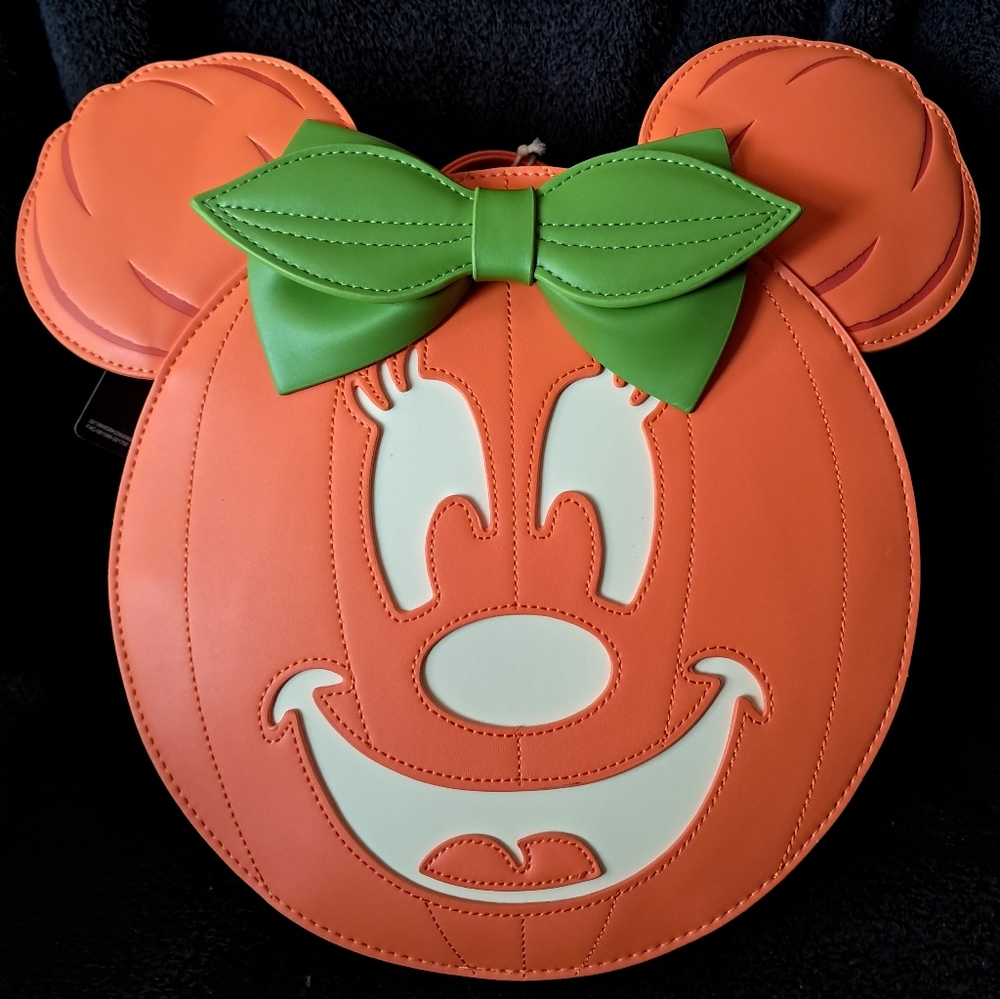 Minnie Pumpkin GITD Loungefly Mini Backpack and Wallet - Picture 2 of 10